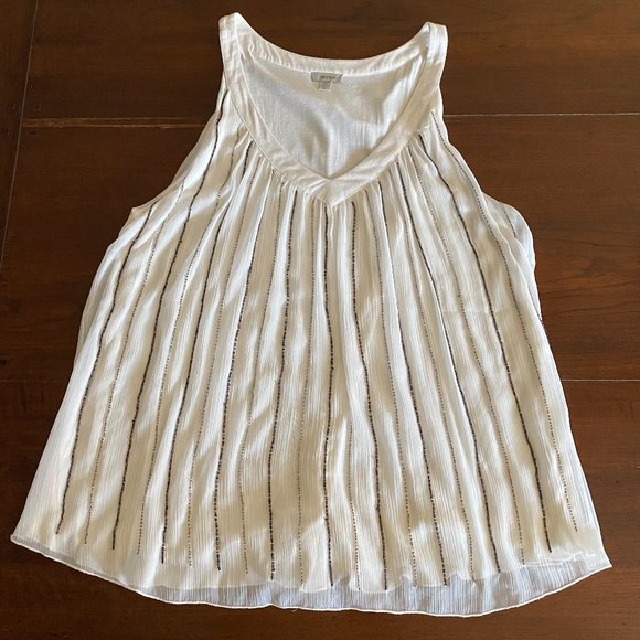 SOLD****Tristan White Chiffon Top with Bead Detail - Picture 3 of 3